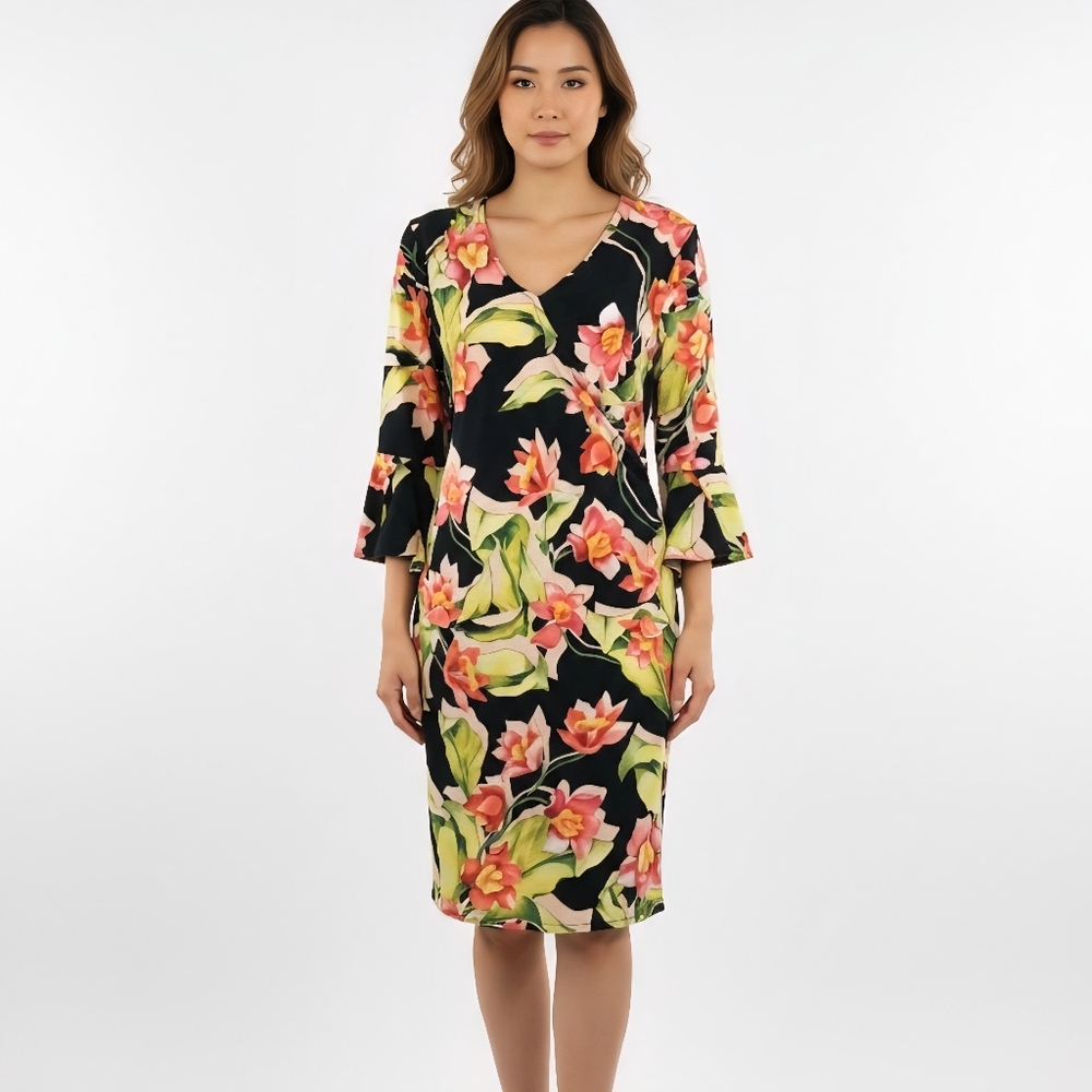 JM Collection Organic Blooms Faux Wrap Dress Large NWT
